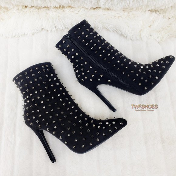 Sexy 4.5" High Heel Silver Spiked Ankle Boots - Picture 2 of 16